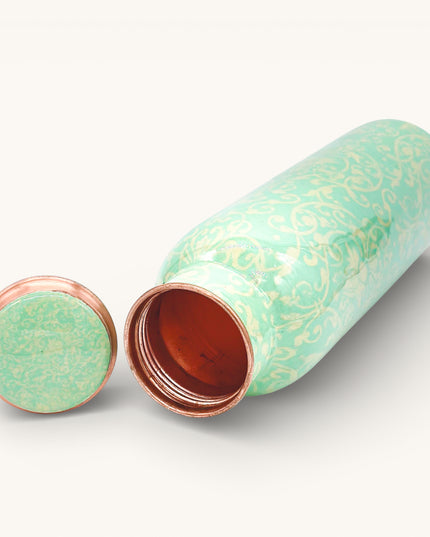 Green Meenakari Printed Copper Bottle