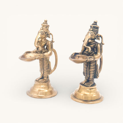 Brass Welcome Ganesha with Diya Set of 2