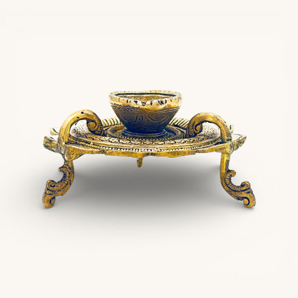 Brass Diya on Three Leg Lotus stand - Set of 2