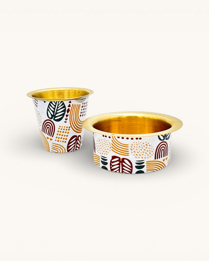 Brass Coffee Tumbler Set with Printed Tropical Design