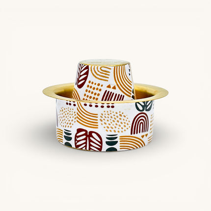 Brass Coffee Tumbler Set with Printed Tropical Design - Brass Tea Cup & Katori Set