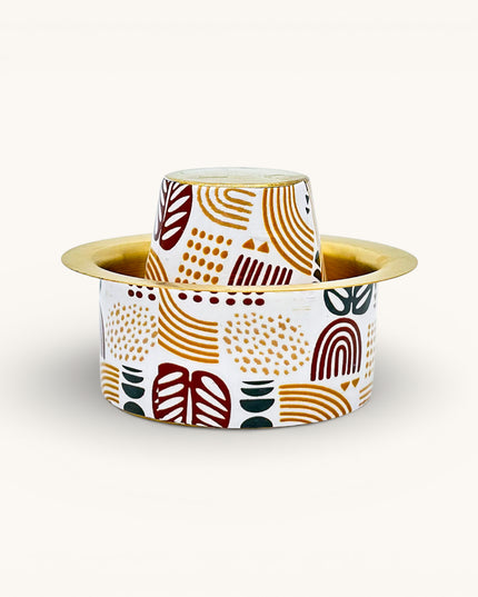 Brass Coffee Tumbler Set with Printed Tropical Design