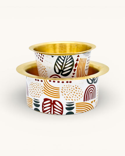Brass Coffee Tumbler Set with Printed Tropical Design