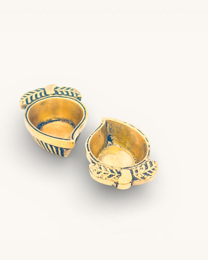 Brass Antique Mango Diya Small - Set of 2