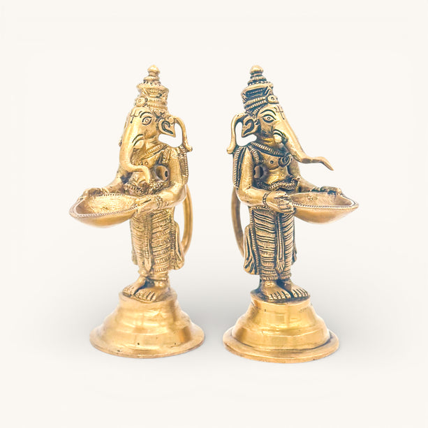 Brass Welcome Ganesha with Diya Set of 2