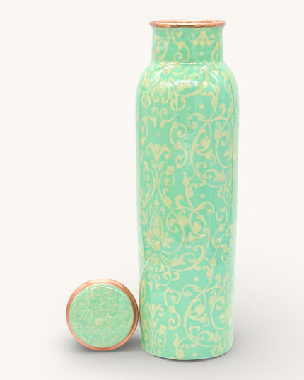 Green Meenakari Printed Copper Bottle