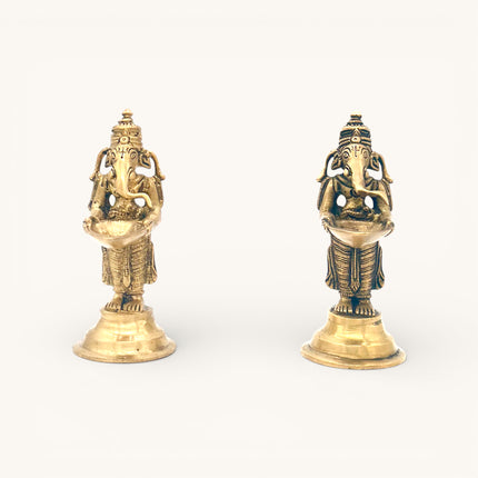 Brass Welcome Ganesha with Diya Set of 2