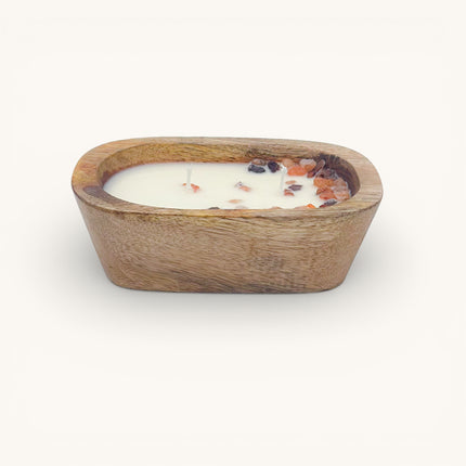 Aquatic and Woody Aromatic Soy Wax Boat Candle in a Wooden Bowl (2 Wicks)