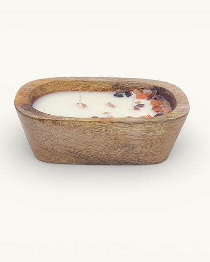 Aquatic and Woody Aromatic Soy Wax Candle in a Wooden Bowl (2 Wicks)