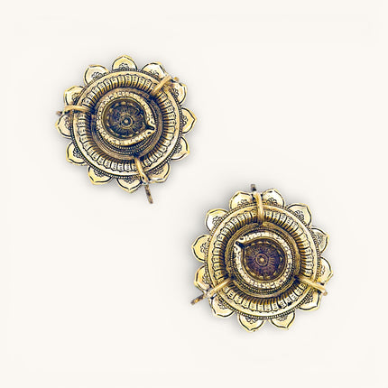 Brass Diya on Three Leg Lotus stand - Set of 2