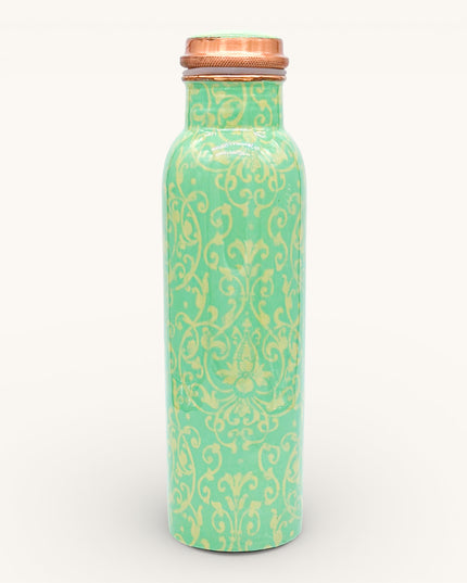 Green Meenakari Printed Copper Bottle