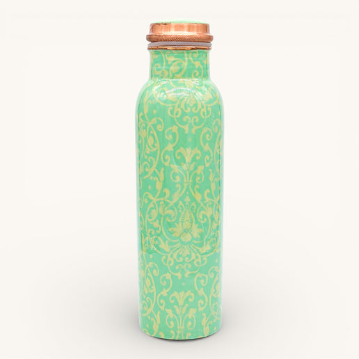 Green Meenakari Printed Copper Bottle