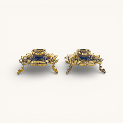 Brass Diya on Three Leg Lotus stand - Set of 2