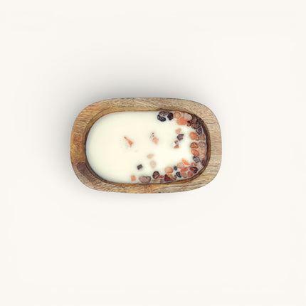 Aquatic and Woody Aromatic Soy Wax Boat Candle in a Wooden Bowl (2 Wicks)