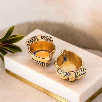 Brass Antique Mango Diya Small - Set of 2