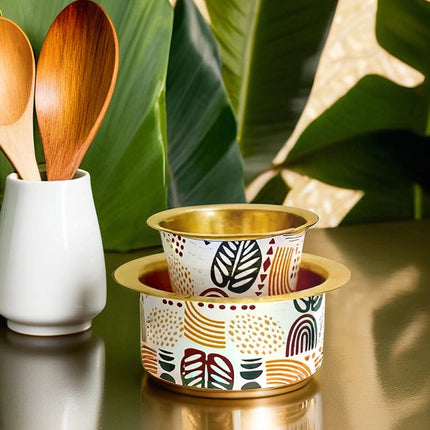 Brass Coffee Tumbler Set with Printed Tropical Design