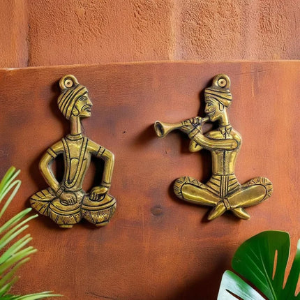 Brass Musical Men Wall Hanging (Set of 2)