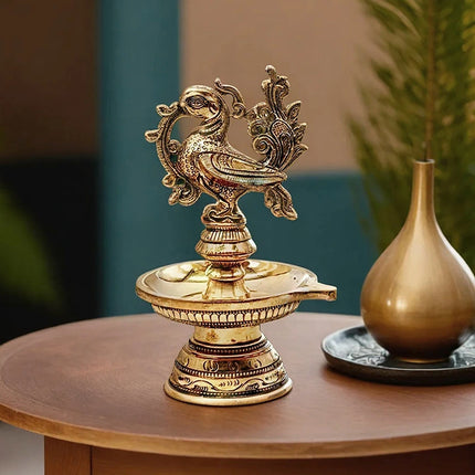Brass Peacock Oil Diya (1 wick)