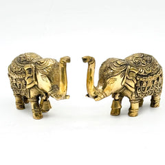 Brass Table Top Elephant with Bell - Set of 2