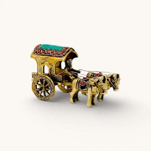 Brass Bullock Cart with Stone Inlay