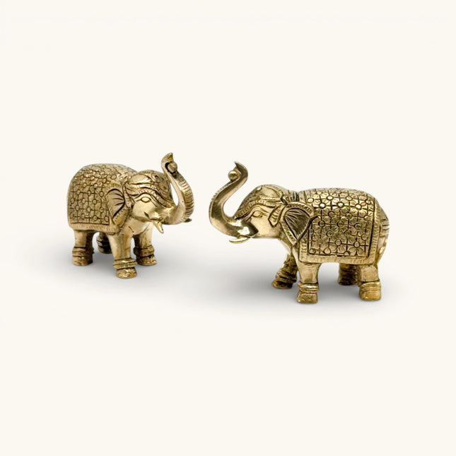 Brass Elephant with engraving Set of 2