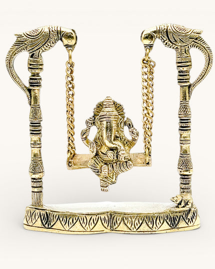 Brass Ganesha on Swing with Peacocks