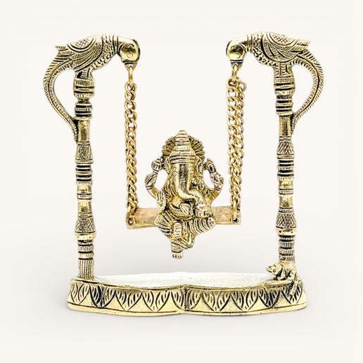 Brass Ganesha on Swing with Peacocks