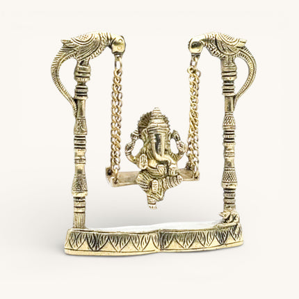 Brass Ganesha on Swing (Jholi) with Peacocks