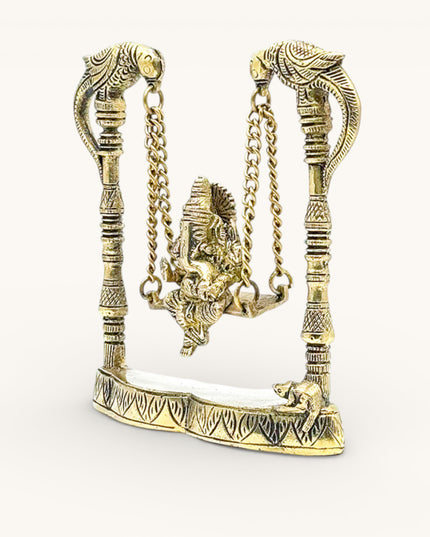 Brass Ganesha on Swing with Peacocks