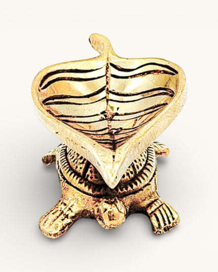 Brass Leaf Diya on Tortoise - Set of 2