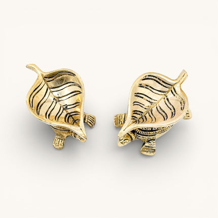 Brass Leaf Diya on Tortoise - Set of 2