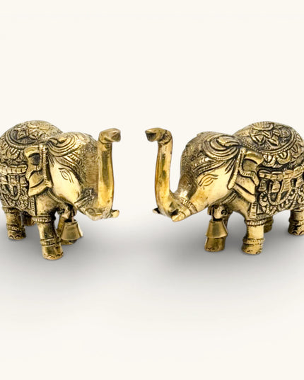 Brass Table Top Elephant with Bell - Set of 2