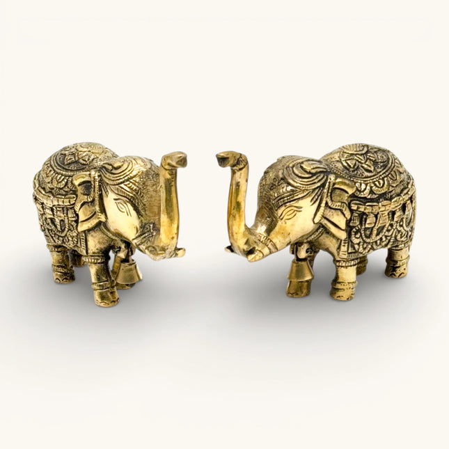 Brass Table Top Elephant with Bell - Set of 2