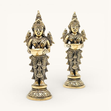 Brass Standing Lady with Diya (Set of 2)