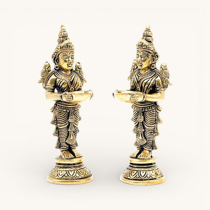 Brass Standing Lady with Diya (Set of 2)