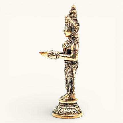 Brass Standing Lady with Diya (Set of 2)