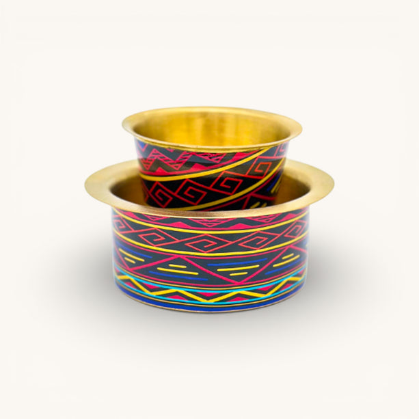 Brass Coffee Tumbler Set with Tribal Print – Traditional Brass Tea & Coffee Glasses