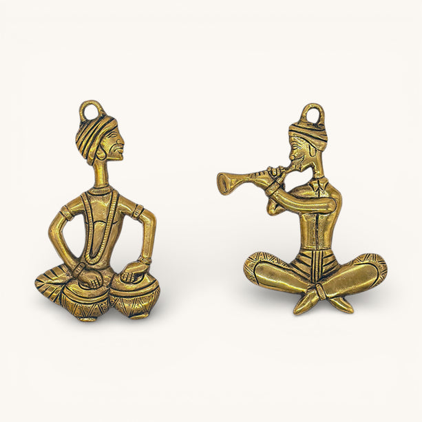 Brass Musical Men Wall Hanging (Set of 2)
