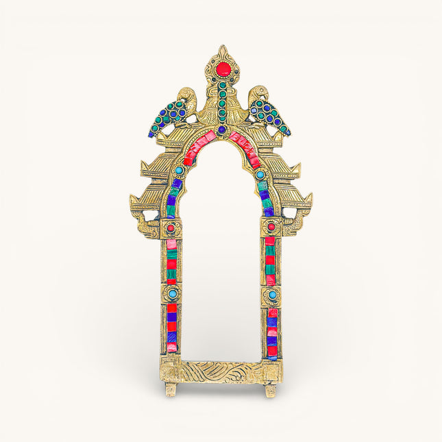 Peacock Prabhavali with Stone inlay - Brass Wall Frame, Large