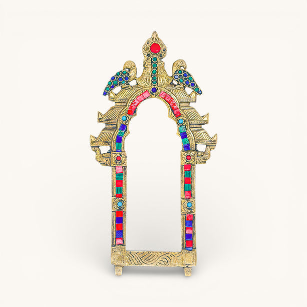 Peacock Prabhavali with Stone inlay - Brass Wall Frame, Large