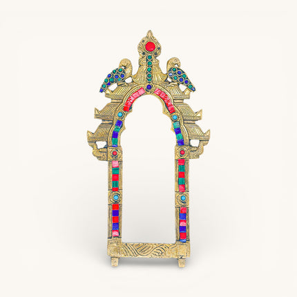 Peacock Prabhavali with Stone inlay - Brass Wall Frame, Large