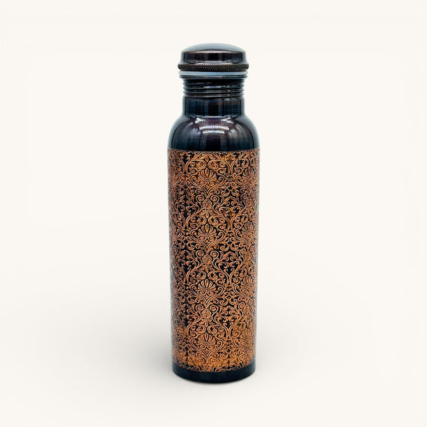 Gold Engraved Black Copper Bottle