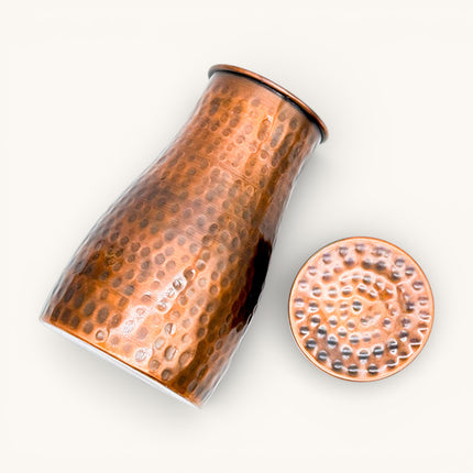Copper Antique Hammered Jar with 2 Glasses (Set)