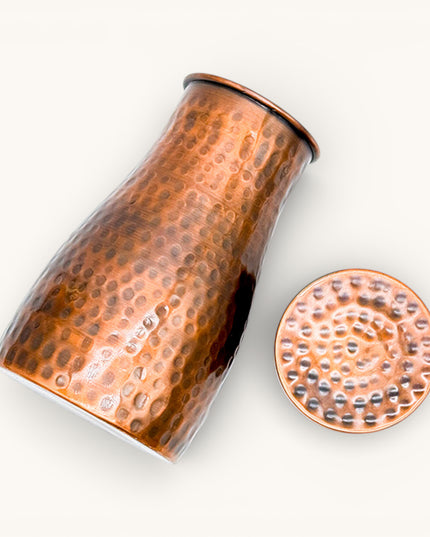 Copper Antique Hammered Bedroom Jar with 2 Glasses (Set)