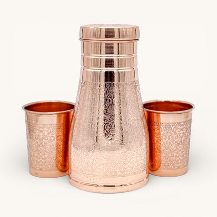 Copper Engraved Jar with 2 Glasses (Set)