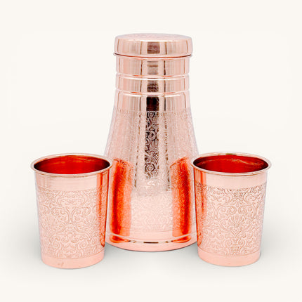 Copper Engraved Jar with 2 Glasses (Set)