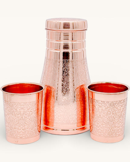 Copper Engraved Bedroom Jar with 2 Glasses (Set)
