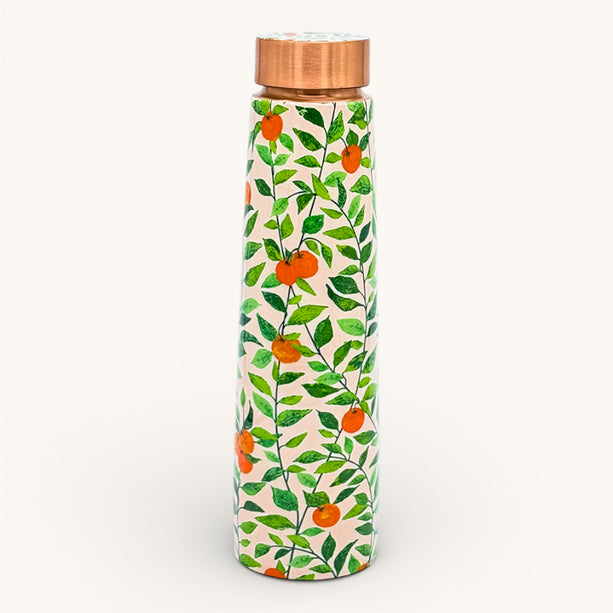 Tapered Copper Bottle with Printed Leaves (Green)