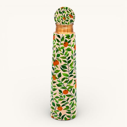 Tapered Copper Bottle with Printed Leaves (Green)