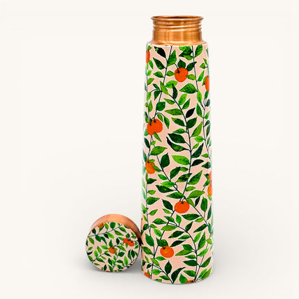 Tapered Copper Bottle with Printed Leaves (Green)